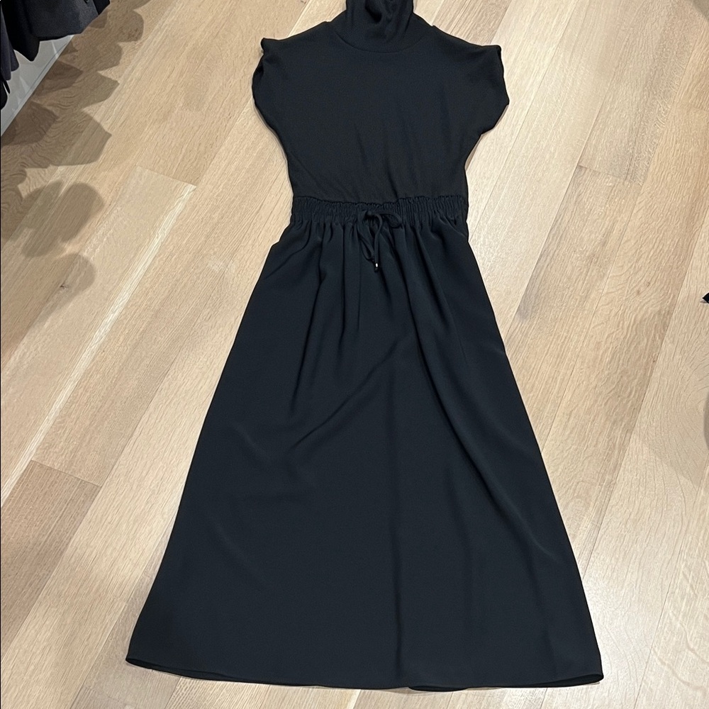 Zara Black Turtleneck Drawstring Waist Maxi Dress